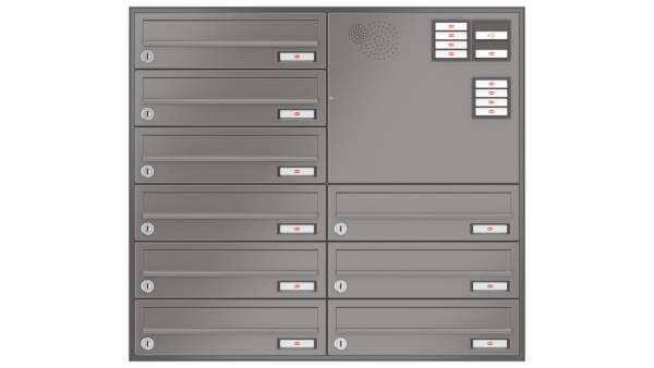 RENZ Briefkastenanlage Unterputz, Schattenfugenrahmen, Kastenformat 370x110x270mm, mit Klingel - & Lichttaster und Vorbereitung Gegensprechanlage, 9-teilig,